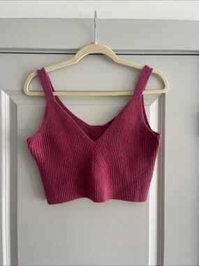Jcrew Ribbed V-Neck Cropped Tank Top - Berry